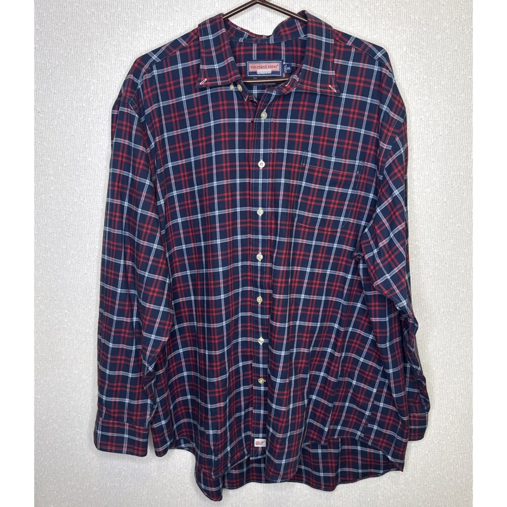 Vineyard Vines Mens 2XL Murray Shirt Blue Red Plaid Flannel Long Sleeve Button U